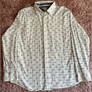 Carbon2Cobalt Dress Shirt Long Sleeve White Blue‎ Geometric Dotted Button Up L